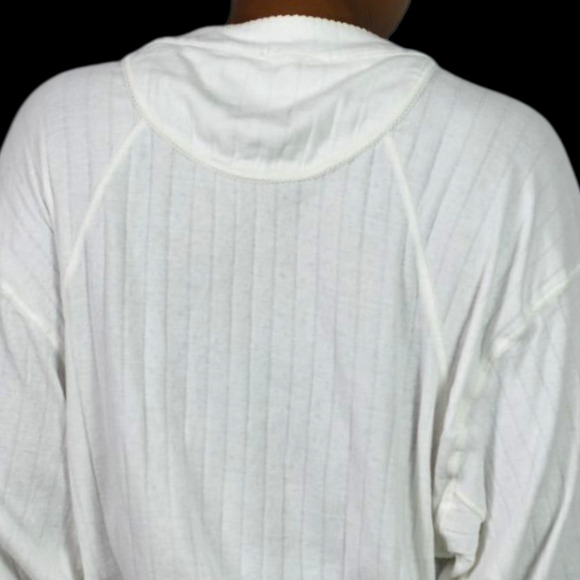 Free People Coffee Chat Pullover Top White Henley Pointelle Knit Oversize Medium - Picture 5 of 13